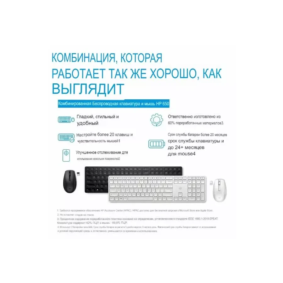 Клавиатура и мышь HP 650 Wireless, белая — 3