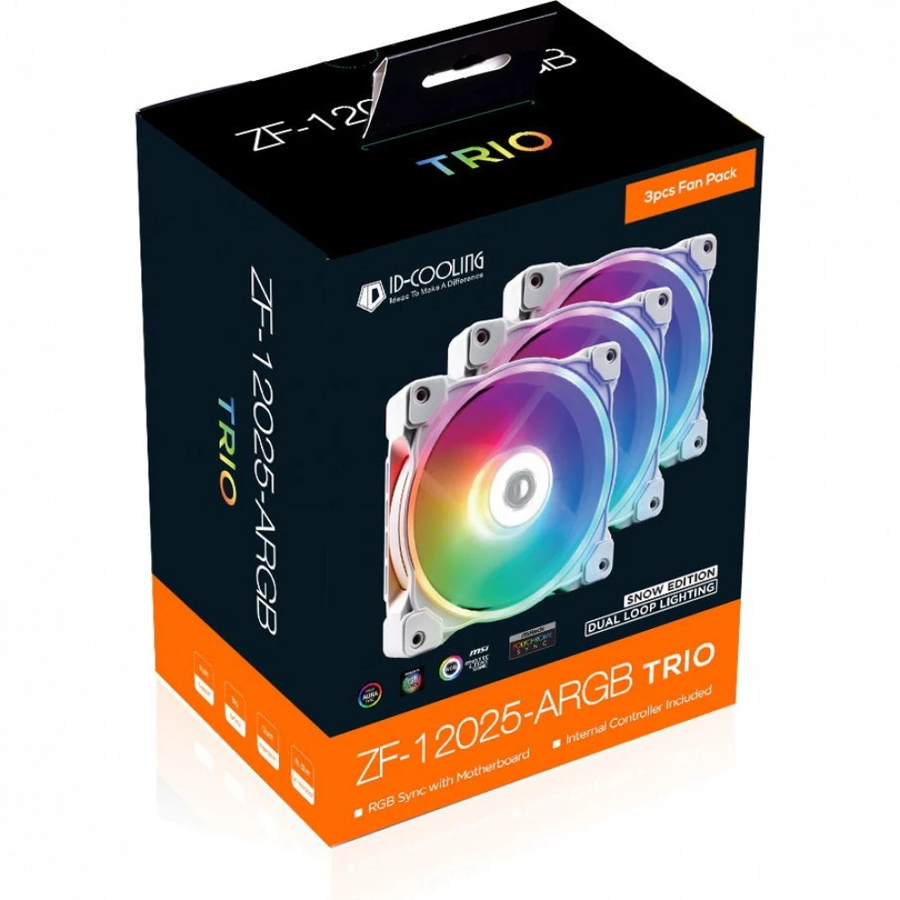 Комплект вентиляторов для корпуса ID-Cooling ZF-12025-ARGB-TRIO SNOW, 12cm, White — 4