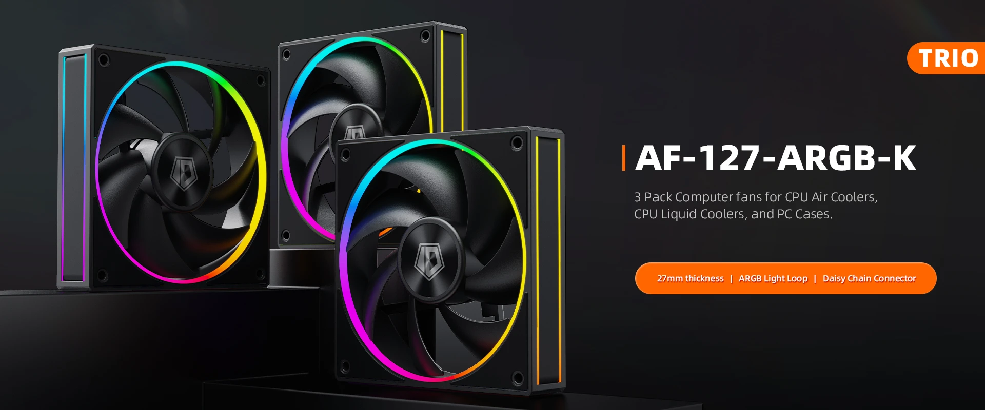 Комплект вентиляторов для корпуса ID-Cooling AF-127-ARGB-K TRIO, 12cm, Black