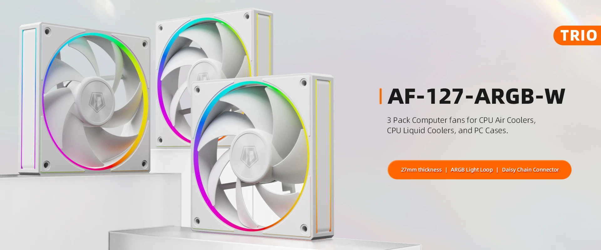 Комплект вентиляторов для корпуса ID-Cooling AF-127-ARGB-W TRIO, 12cm, White