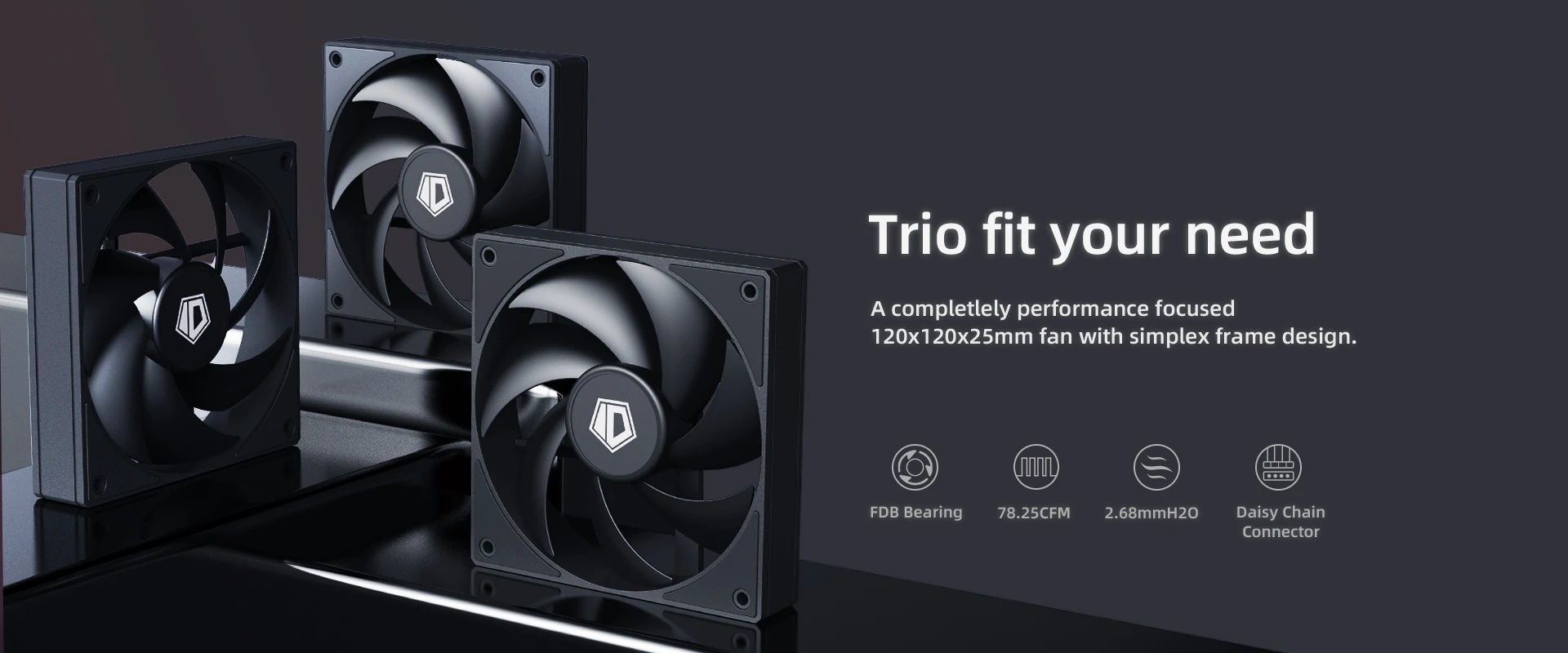 Комплект вентиляторов для корпуса ID-Cooling AF-125-K TRIO, 12cm, Black — 2