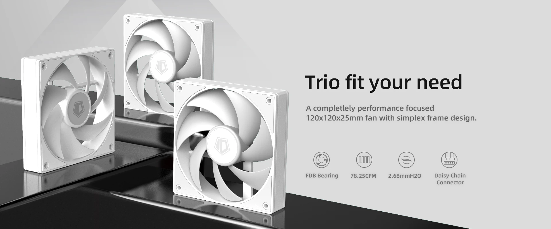 Комплект вентиляторов для корпуса ID-Cooling AF-125-W TRIO, 12cm, White