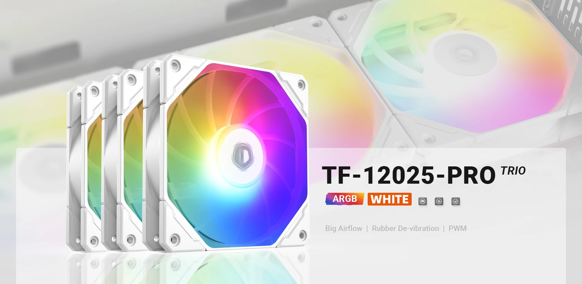 Комплект вентиляторов для корпуса ID-Cooling TF-12025-Pro ARGB Trio, 12cm, White