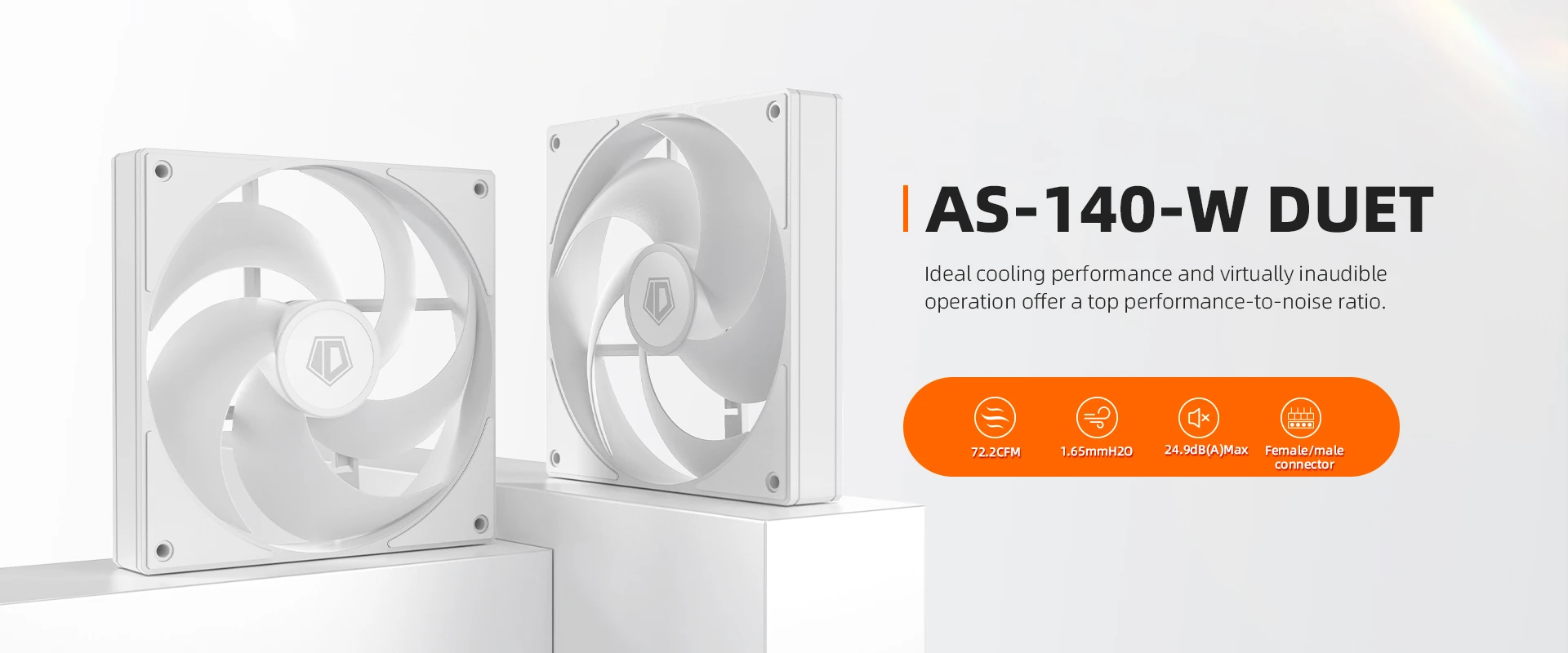 Комплект вентилятор для корпуса ID-Cooling AS-140-W Duet, 14cm, White
