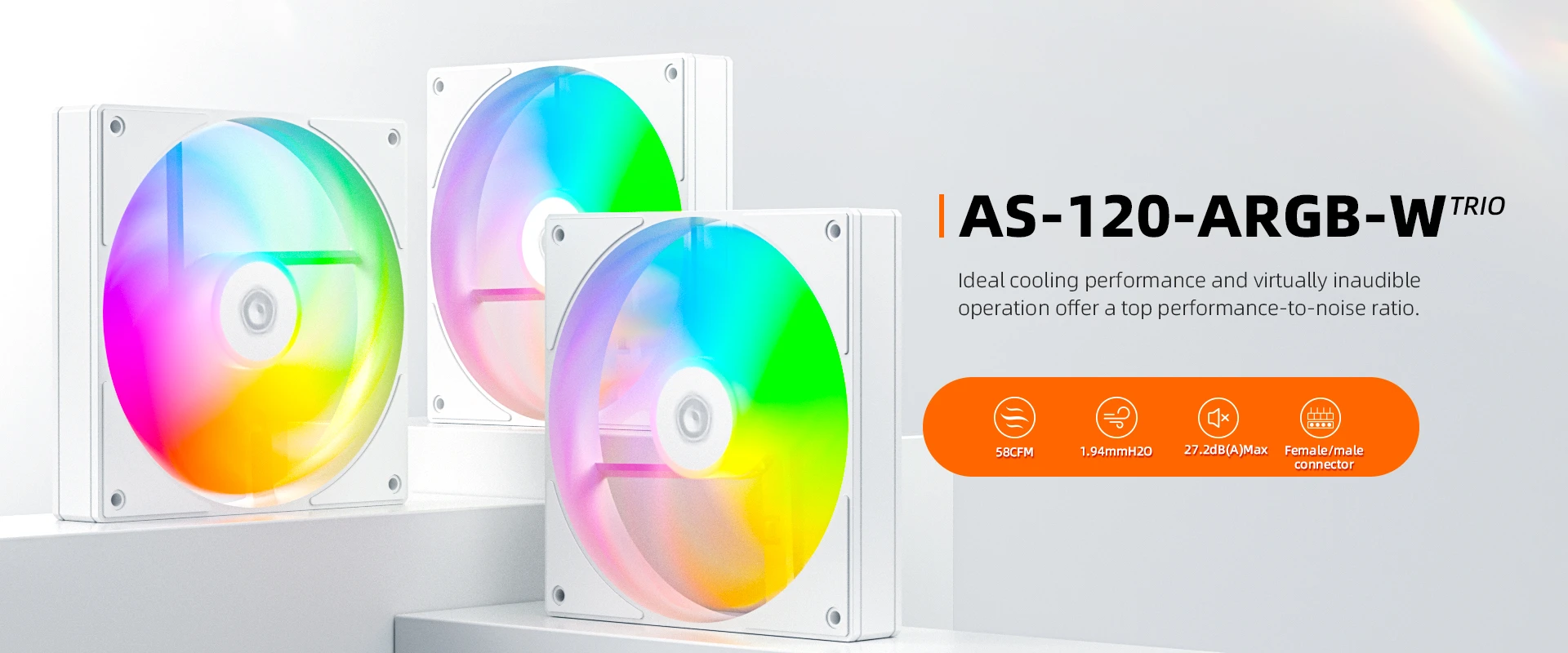 Комплект вентиляторов для корпуса ID-Cooling AS-120-W Trio, 12cm, White