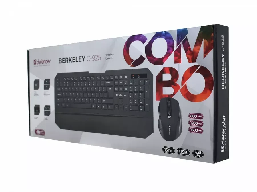 Клавиатура и мышь Defender Berkeley C-925 Nano, беспроводная, черная — 5