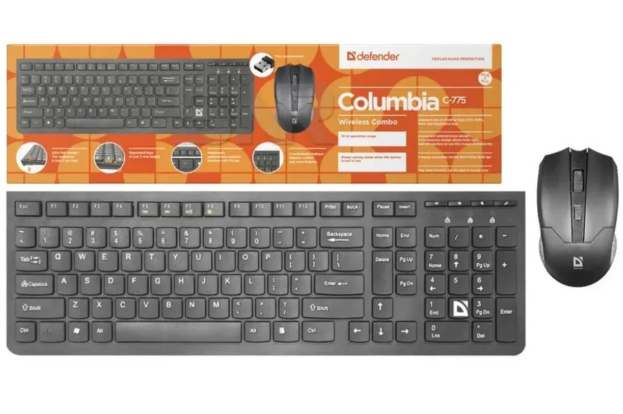Клавиатура и мышь Defender COLUMBIA C-775 RU, беспроводная, черная