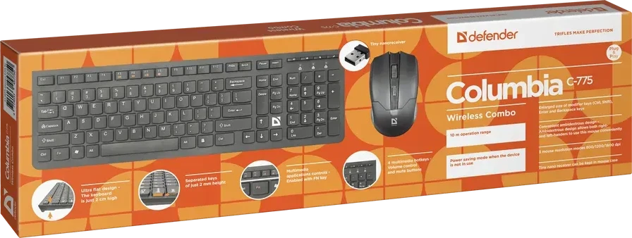 Клавиатура и мышь Defender COLUMBIA C-775 RU, беспроводная, черная — 4