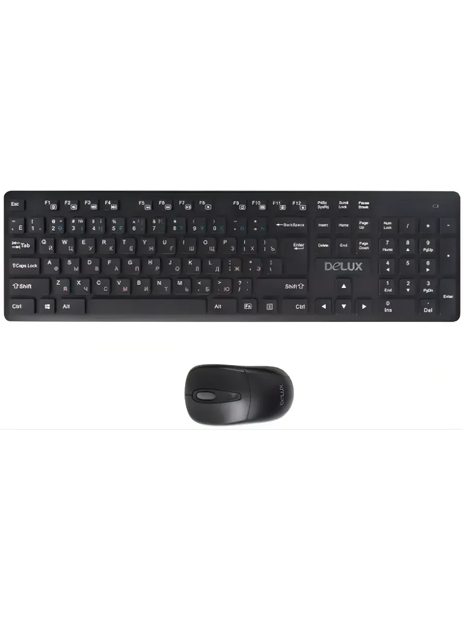 Клавиатура Delux DLD-6091OGB, Wireless, 1хAAA/mouse 2xAAA, Black + мышь — 2