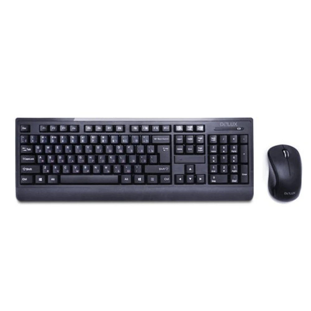Клавиатура Delux DLD-6091OGB, Wireless, 1хAAA/mouse 2xAAA, Black + мышь — 4