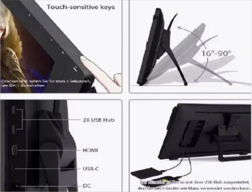 Графический планшет XP-Pen Artist 24 Pro, 20.7"x11.6", беспроводное перо, подставка, USB — 3