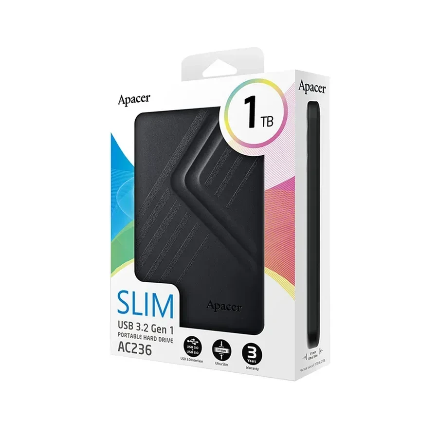 Внешний HDD Apacer AC236 1TB, 2.5", USB 3.2, чёрный — 2