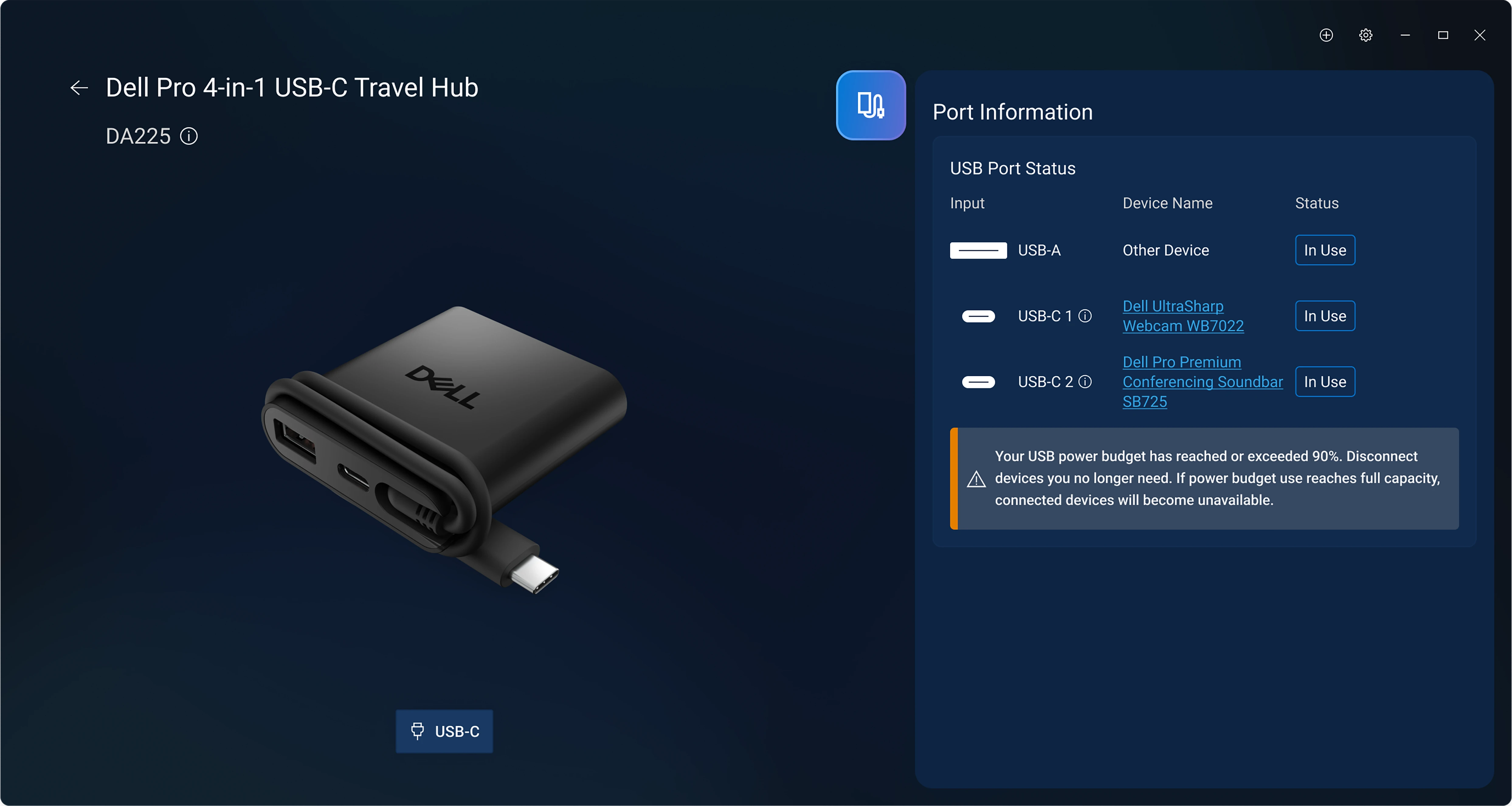 Адаптер Dell Pro 4-in-1 USB-C Travel Hub-DA225 (470-BFBN)