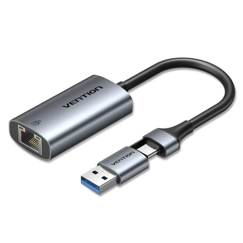 Адаптер USB Vention CFQHB <USB-C + USB-A to Gigabit Ethernet Adapter 0.15M Gray Aluminum Alloy Type>