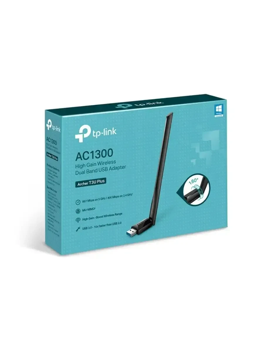 Сетевая карта TP-Link Wireless Archer T3U Plus, 400+867Мбит/с, 802.11(a/b/g/n/ac), 2.4+5GHz, USB3.0