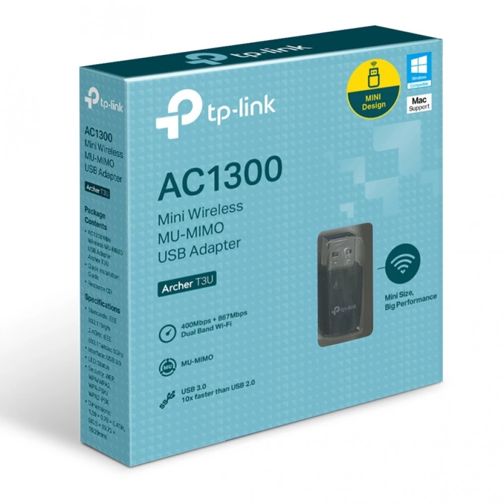 Сетевая карта TP-Link Wireless Archer T3U, 400+867Мбит/с, 802.11(a/b/g/n/ac), 2.4+5GHz, USB3.0 — 2