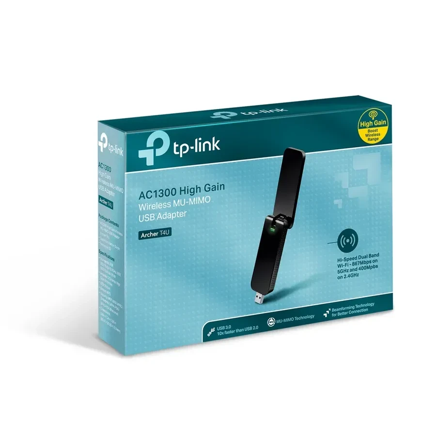 Сетевая карта TP-Link Wireless Archer T4U, 802.11ac/a/b/g/n, 867 Мбит/с, 2.4GHz, 5GHz, USB