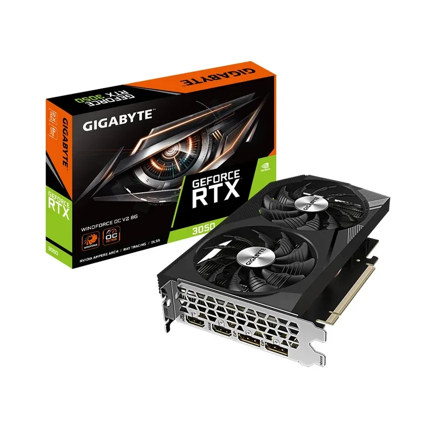 Видеокарта 8Gb PCI-E GDDR6 GIGABYTE GV-N3050WF2OCV2-8GD, 2xDP+2xHDMI, PCIe4.0, GeForce RTX 3050 — 2