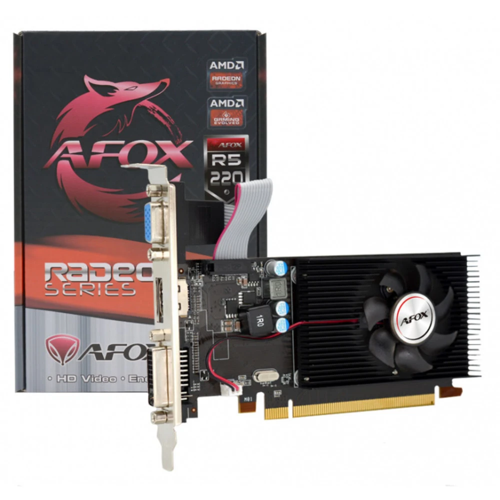 Видеокарта GPU AMD, 2 GB, Afox R5 220 [AFR5220-2048D3L5], DVI/HDMI/VGA, DDR3/64bit — 2
