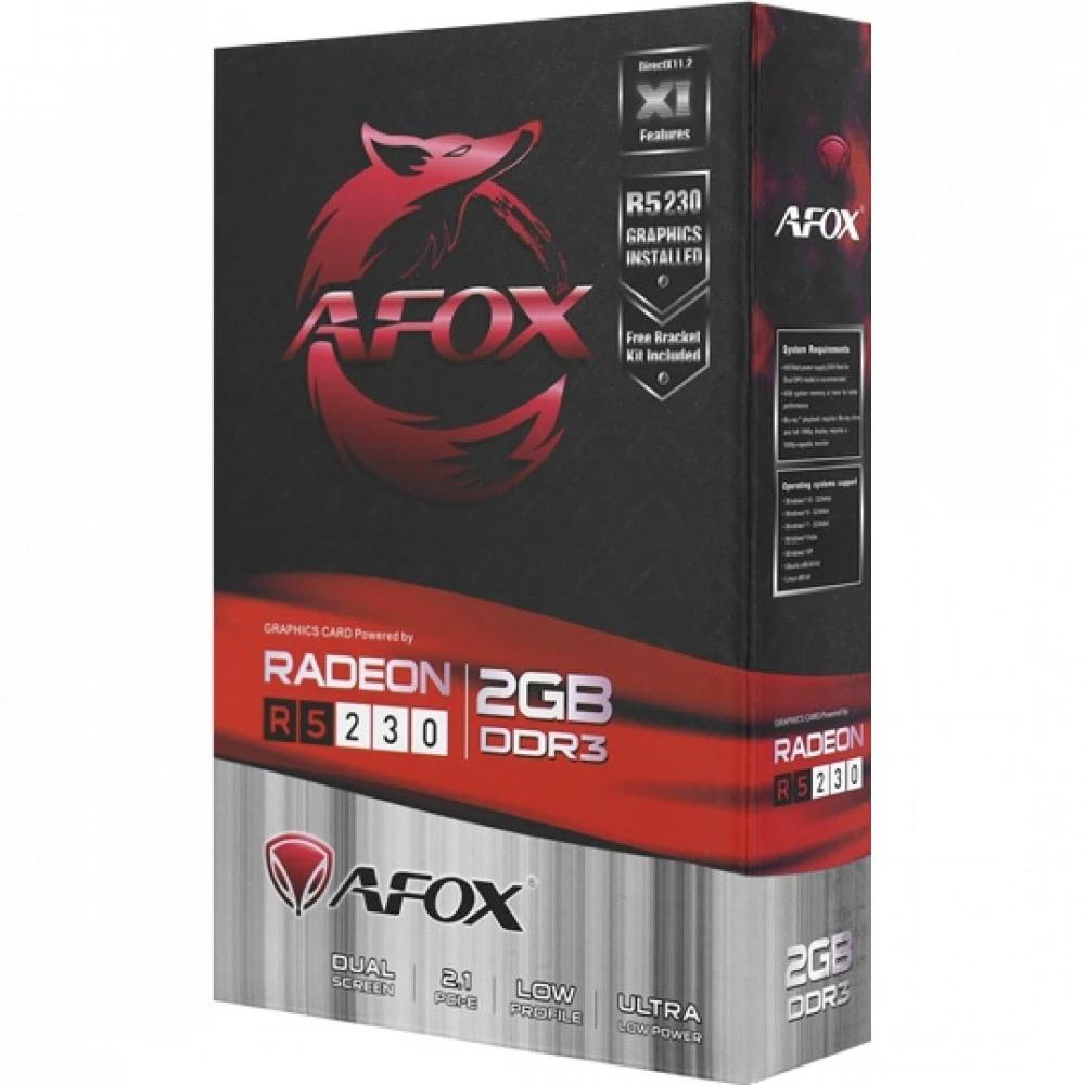 Видеокарта GPU AMD, 2 GB, Afox R5 230 [AFR5230-2048D3L5-V2], DVI/HDMI/VGA, GDDR3/64bit + LP — 2