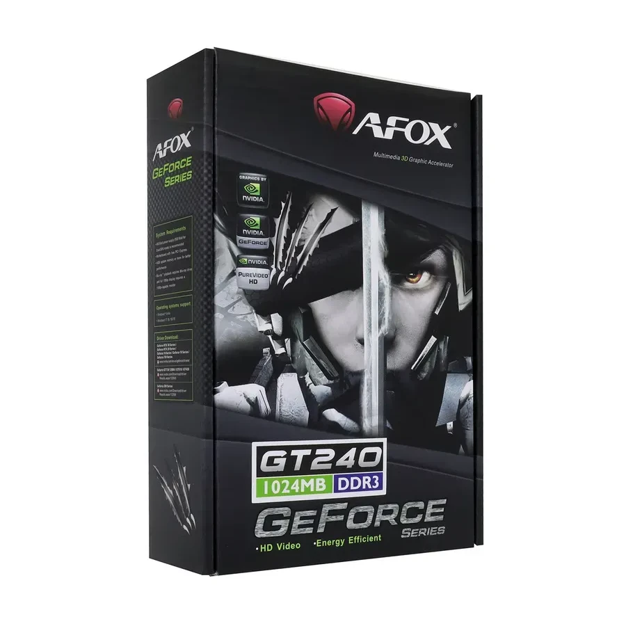Видеокарта GPU NVIDIA, 1 GB, Afox GT 240 [AF240-1024D3L2-V3], DVI/HDMI/VGA, GDDR3/128bit, +LP