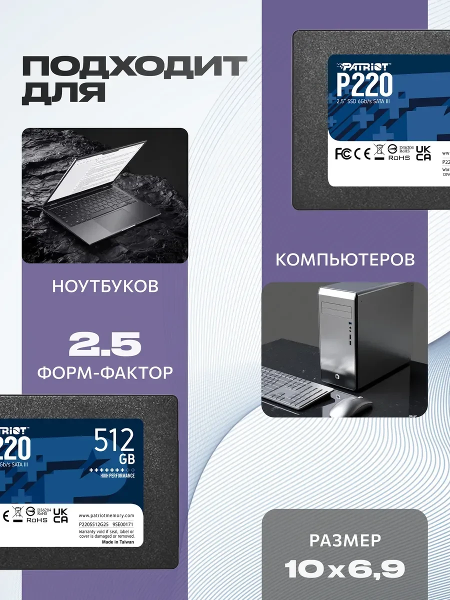 SSD Patriot P220, 512GB, SATA III, 550/500 Мб/с — 4