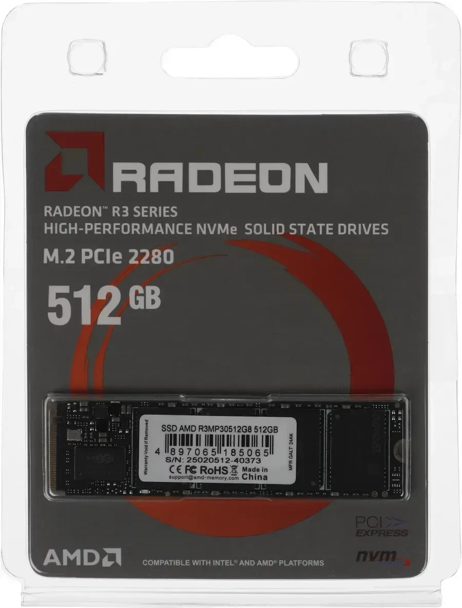SSD накопитель SSD AMD RADEON R3, 512GB, M.2, PCIe 3.0 — 3