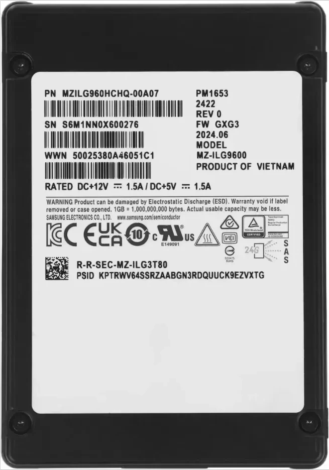 SSD-накопитель Samsung PM1653, 960GB, 2.5" SAS — 2