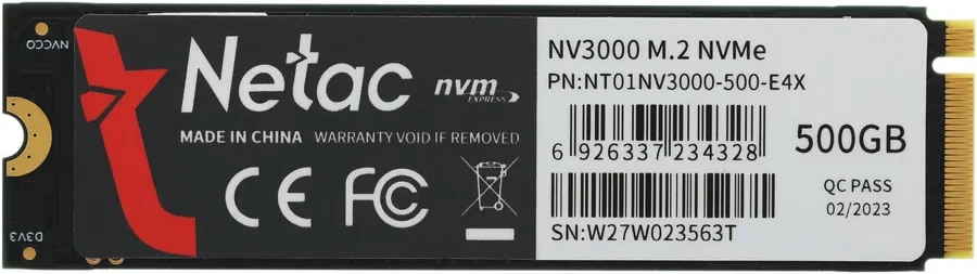 SSD накопитель SSD Netac NV3000, 500GB, M.2 PCIe 3.0 NVMe — 3