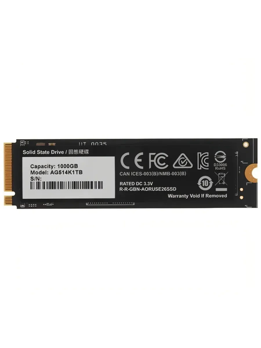 Твердотельный накопитель SSD 1000Gb PCIe5.0x4 GIGABYTE AG514K1TB, NVMe2.0, M.2 2280, 13600R/10200W