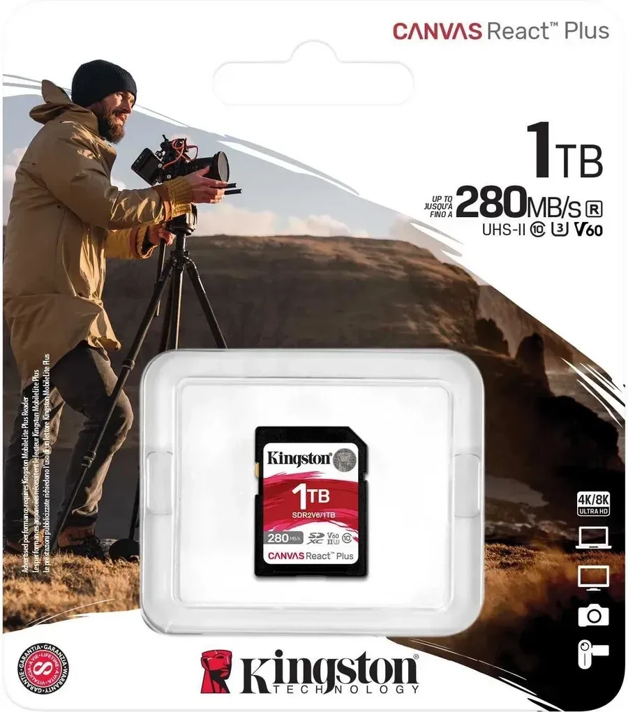 Карта памяти SD Kingston Canvas React Plus 1TB, UHS-II, V60, R280/W150 — 2