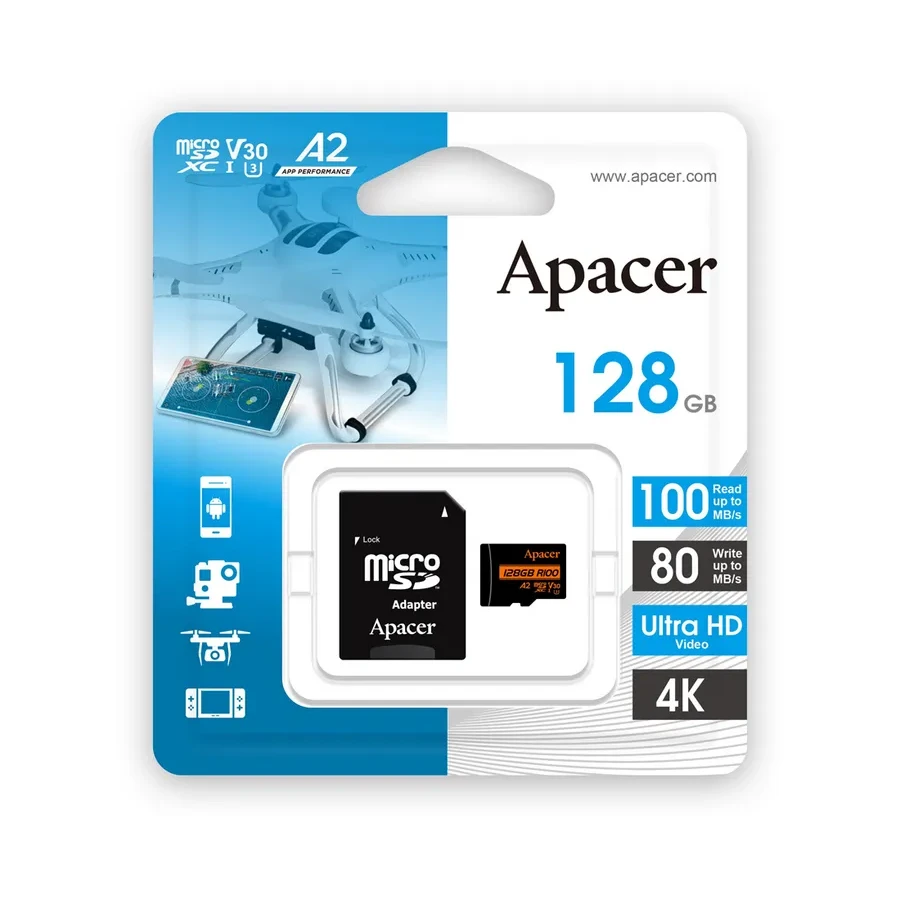 Карта памяти Apacer microSDXC, 128GB, адаптер — 3