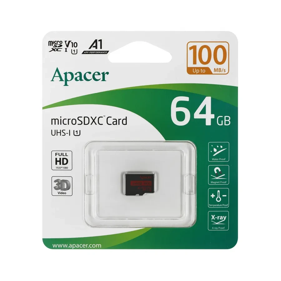 Карта памяти Apacer microSDXC, 64GB, U1/V10
