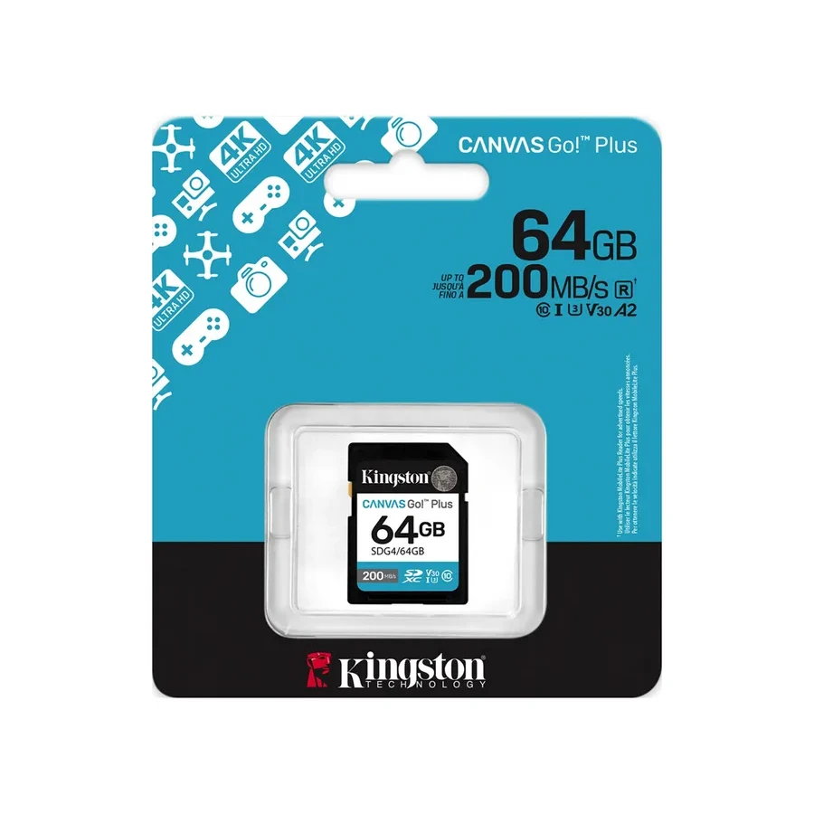 Карта памяти SD Kingston Canvas Go! Plus, 64GB, SDXC UHS-I U3 V30, 200/160 МБ/с — 3