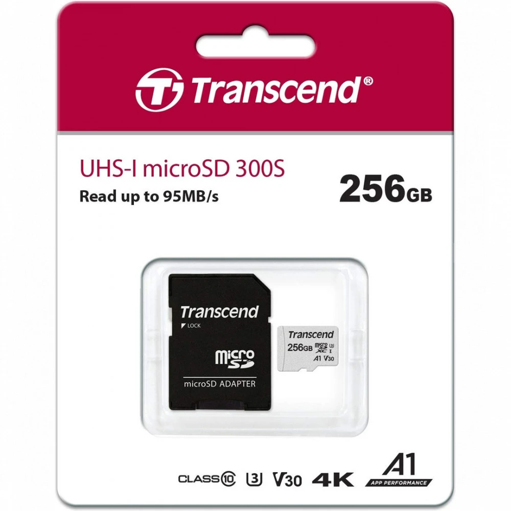 Карта памяти MicroSD 256GB, Class 10, U3, A1, Transcend TS256GUSD300S-A — 4