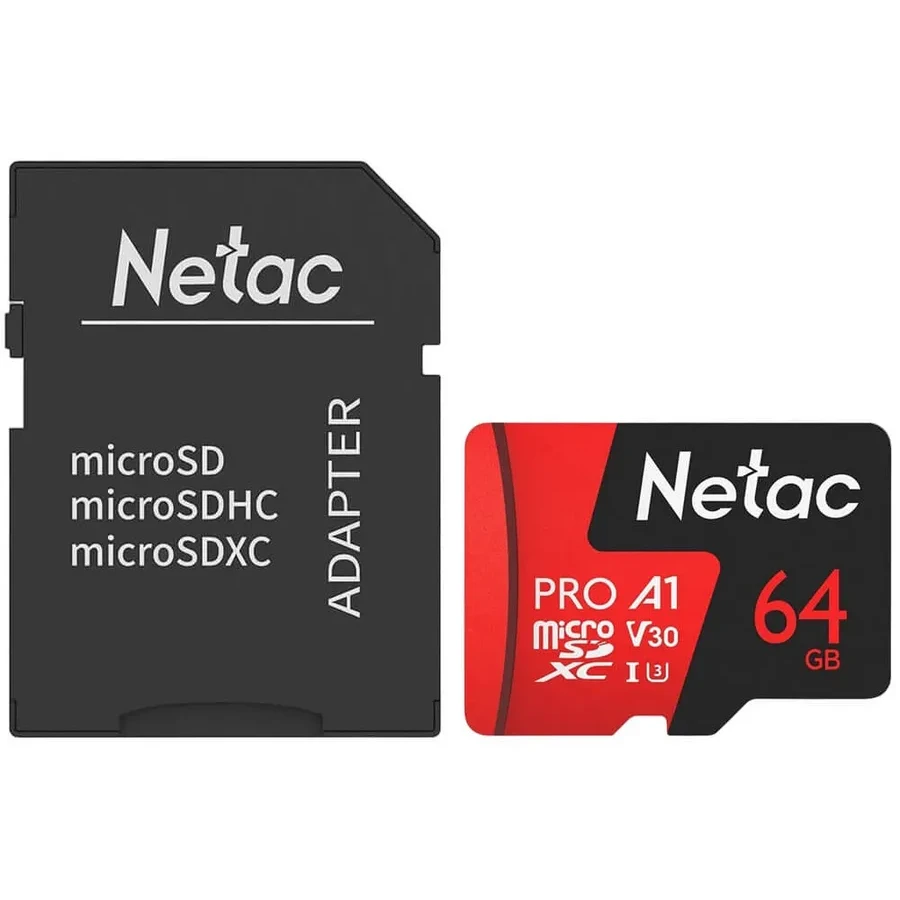 Карта памяти Netac microSD 64GB, Class 10 V30 A1 — 2