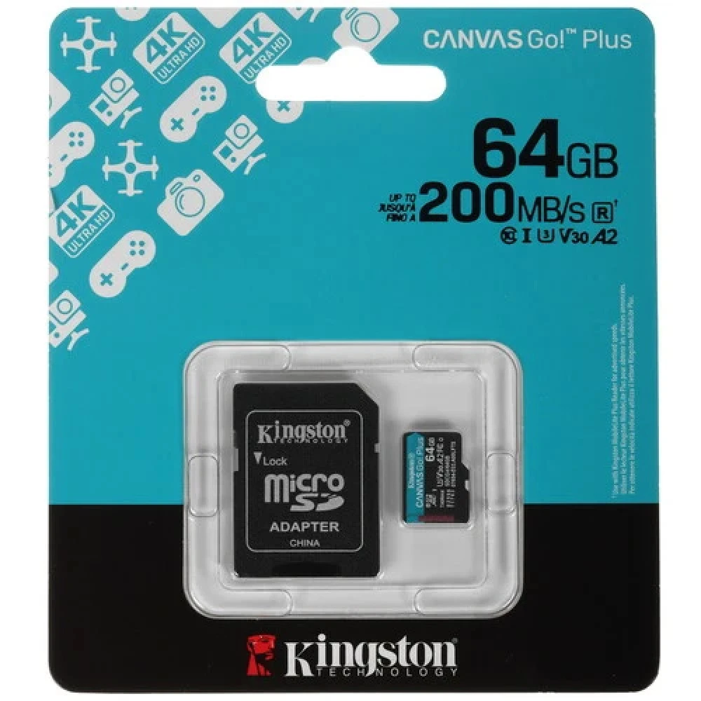 Карта памяти MicroSD, Kingston Canvas Go! Plus Gen4, 64GB, SDCG4/64GB, Class 10, UHS-I, R200/W160 — 3