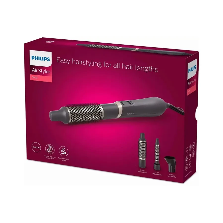 Фен-щётка Philips 3000 BHA301/00, 800 Вт, 3 насадки, черный — 3