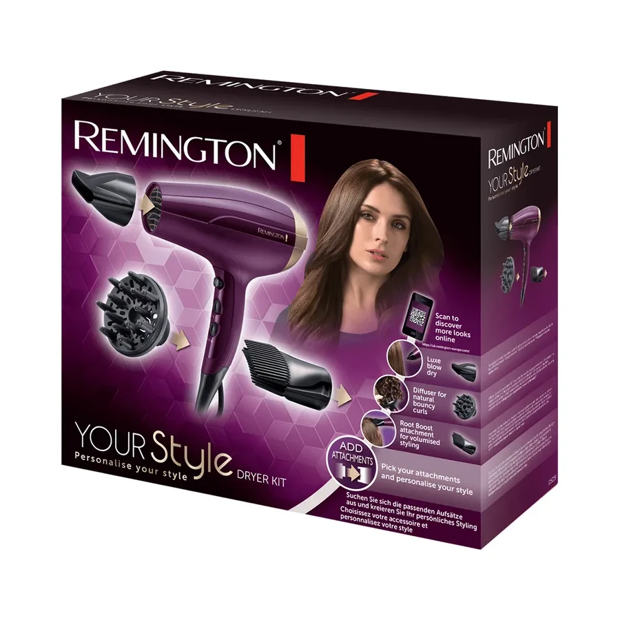 Фен Remington D5219, DC-мотор, 2300 Вт, 3 насадки, фиолетовый — 2