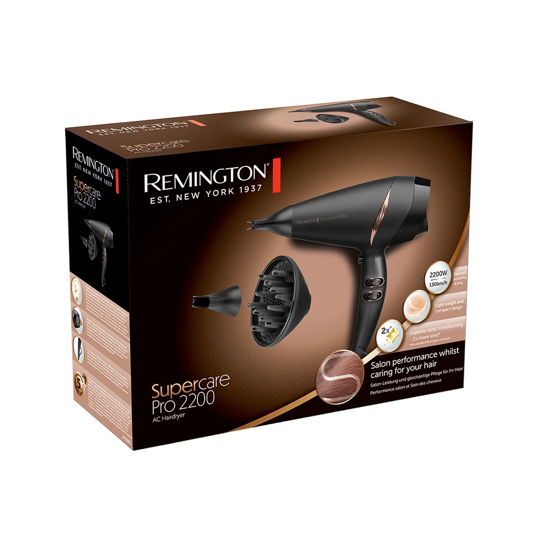 Фен Remington AC7200, AC-мотор, 2200 Вт, 3м кабель, черный — 2