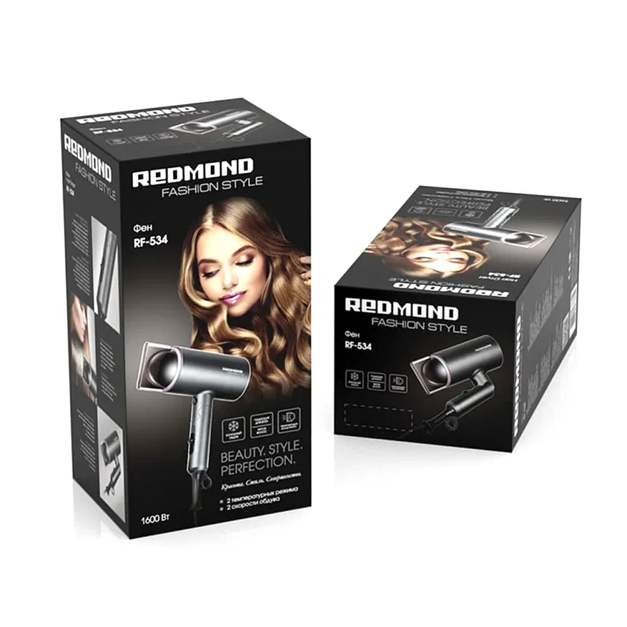 Фен Redmond RF-534, 1600 Вт, складная ручка, серый/розовый — 2