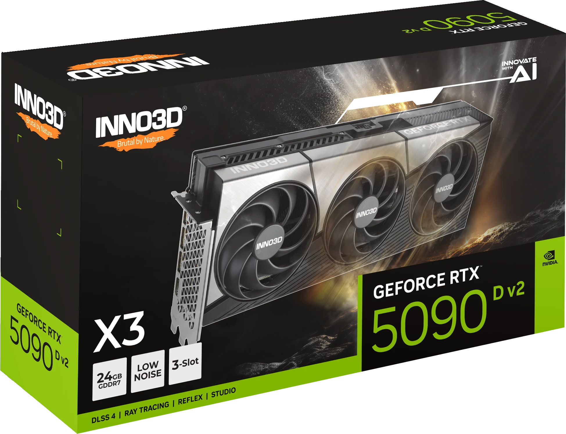 Видеокарта INNO3D Video Card INNO3D GEFORCE RTX 5090D NVIDIA Blackwell (GB202-240) 21 760 NVIDIA GeForce RTX 5090 D V2 Specs 24 GB GDDR7 — 3