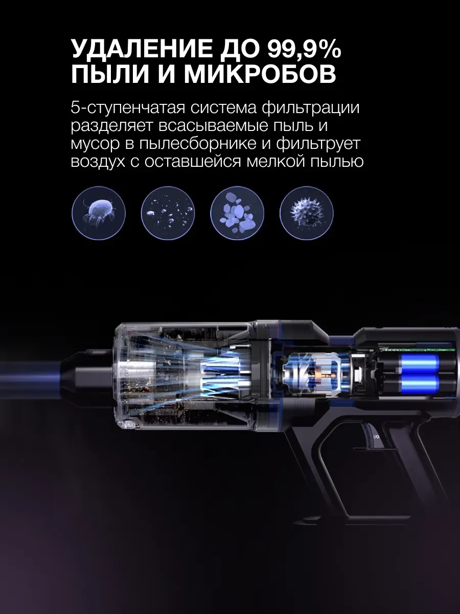 Ручной пылесос Hyundai HYV-S7970, 500Вт, серый/синий — 4