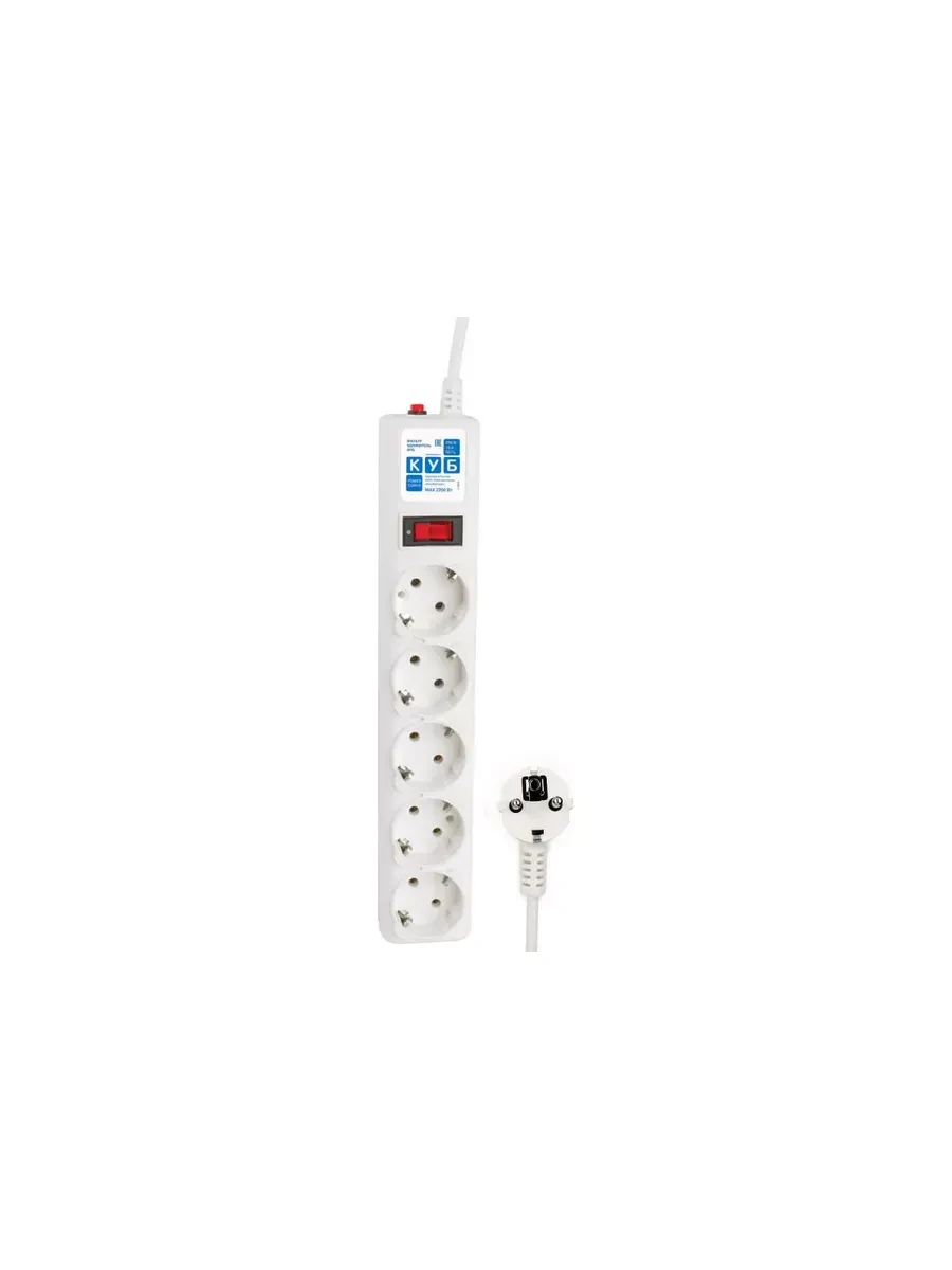 Сетевой фильтр Power Cube, 3м, 5 розеток, 10A/2,2кВт, белый