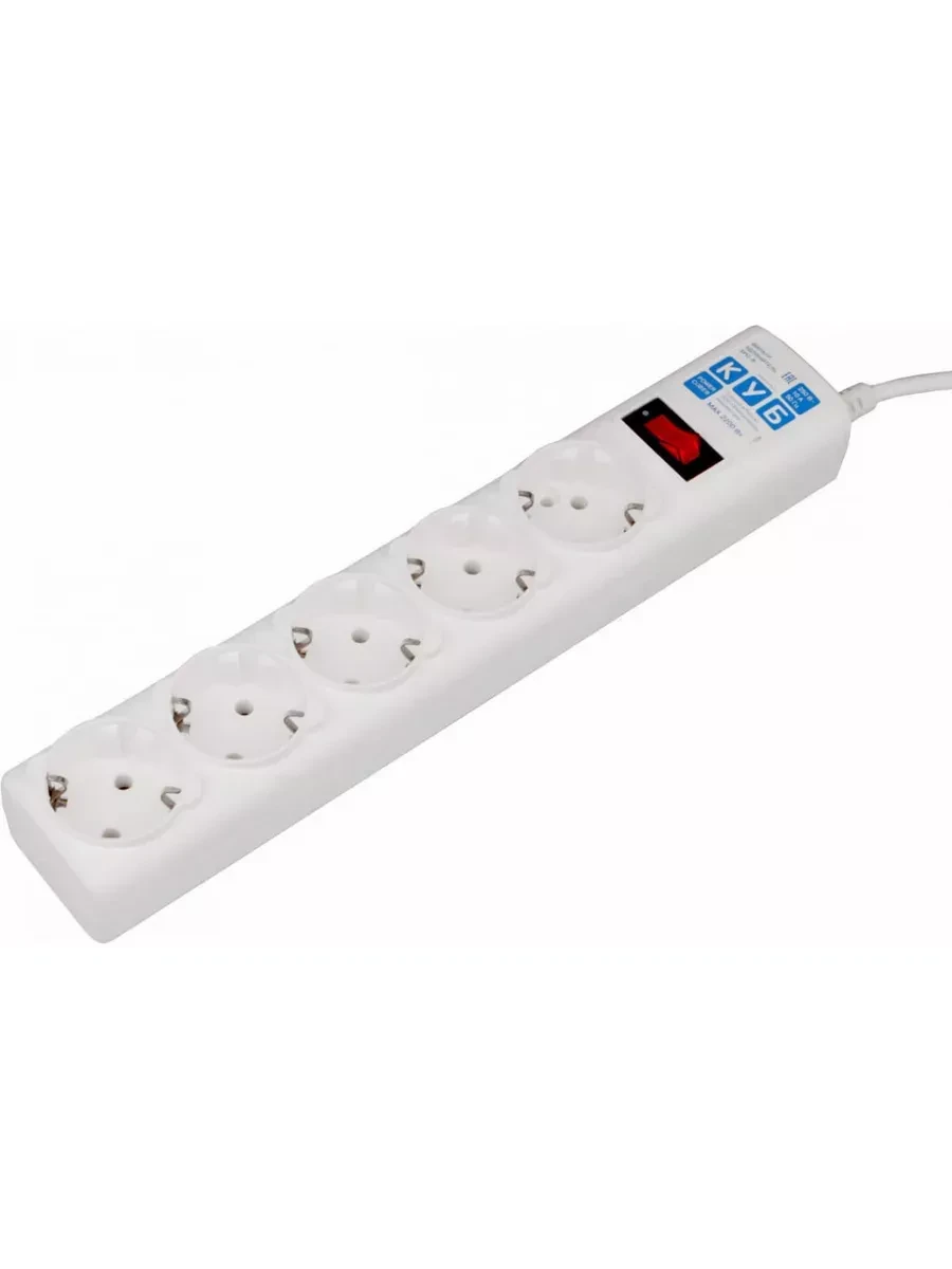 Сетевой фильтр Power Cube, 3м, 5 розеток, 10A/2,2кВт, белый — 3