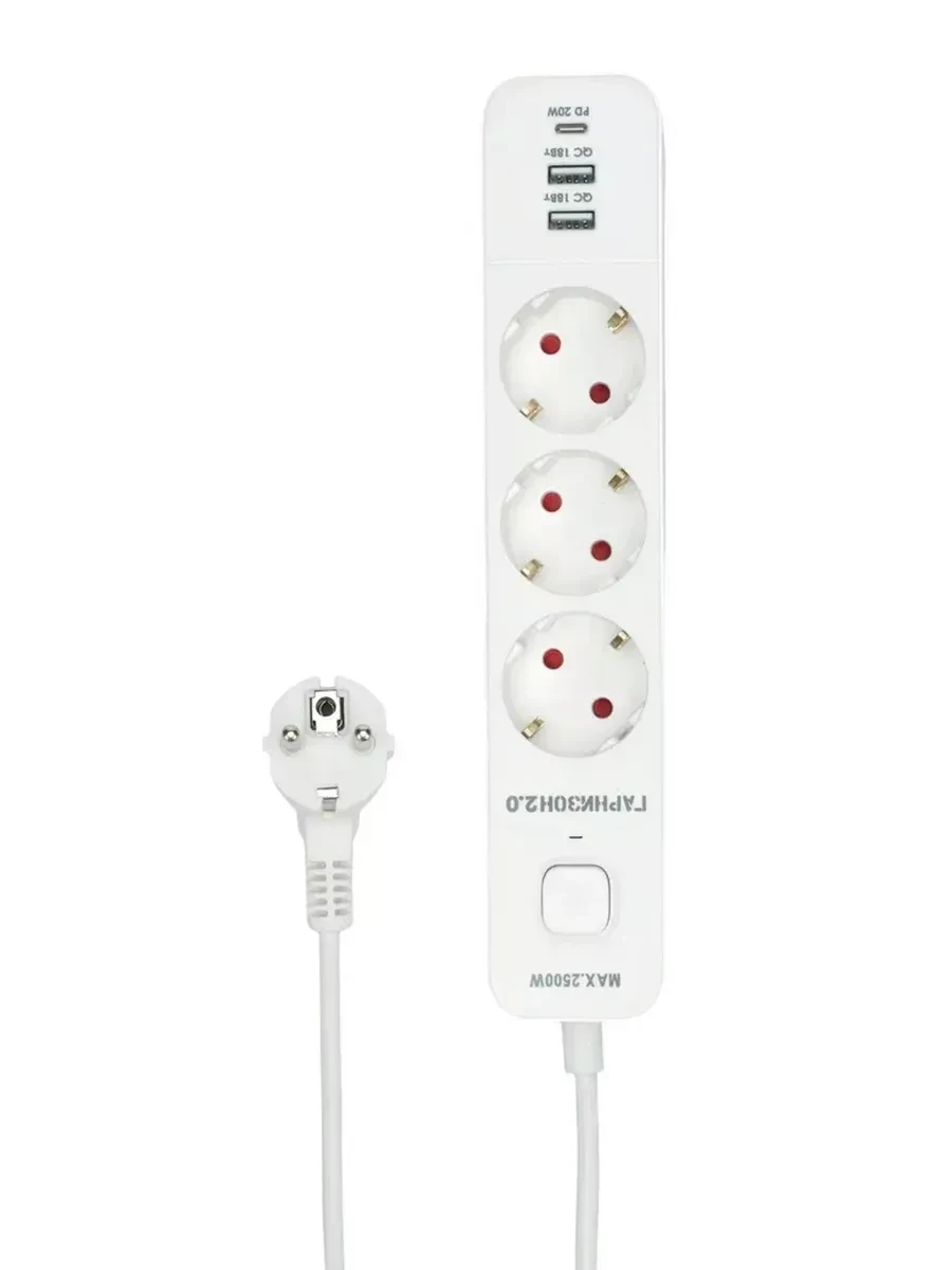 Сетевой фильтр Гарнизон, 2м, 3 розетки, 2xUSB/Type-C, 10A, белый — 2
