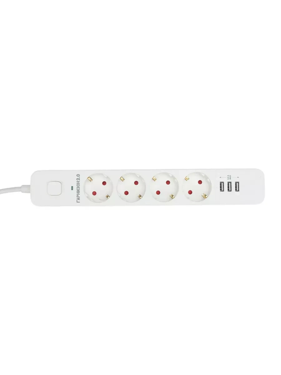 Сетевой фильтр Гарнизон, 4м, 4 розетки, 3xUSB, 10A, белый