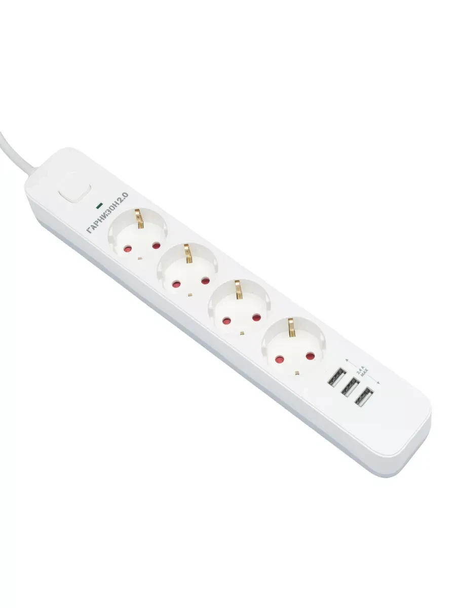 Сетевой фильтр Гарнизон, 4м, 4 розетки, 3xUSB, 10A, белый — 4