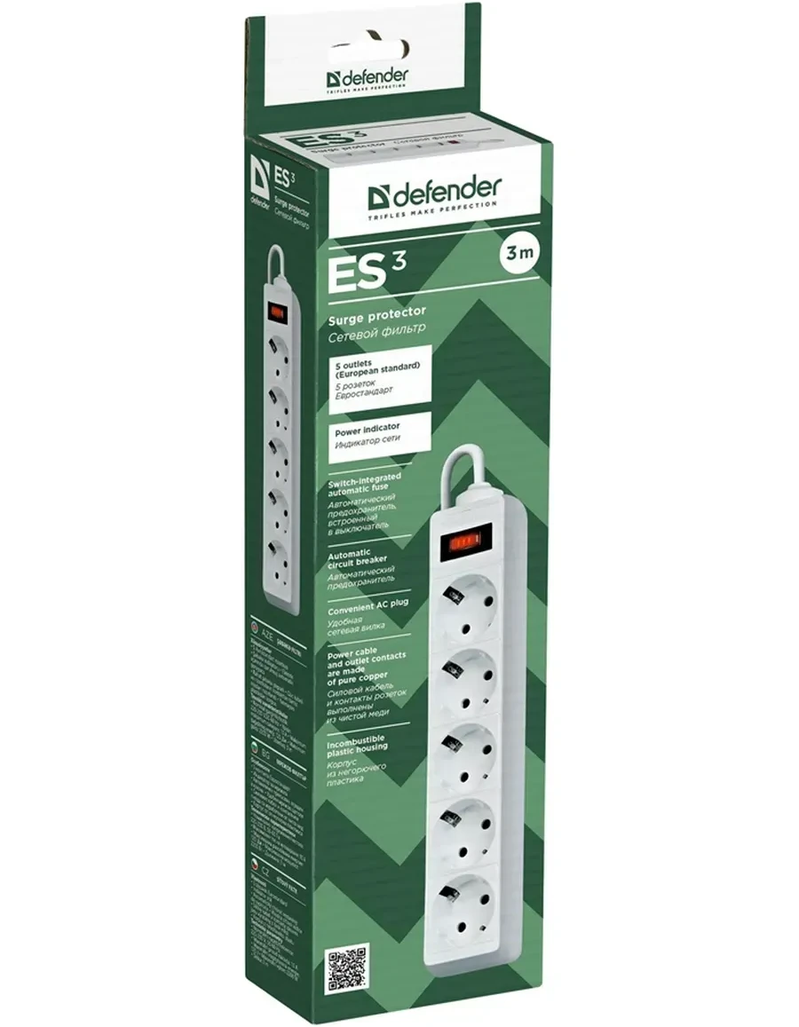Сетевой фильтр Defender ES 3м 5 розеток White — 5