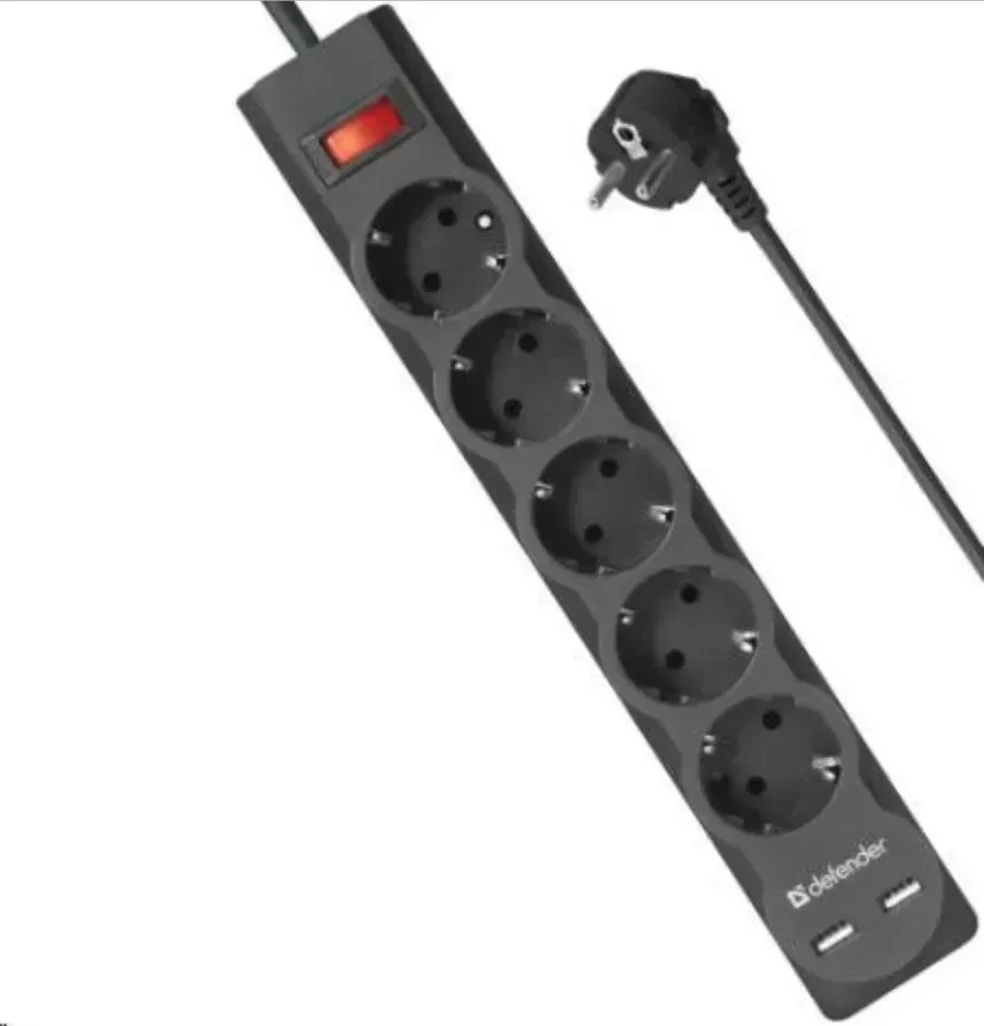 Сетевой фильтр Defender DFS 751, 5 розеток, 1.8м, USB